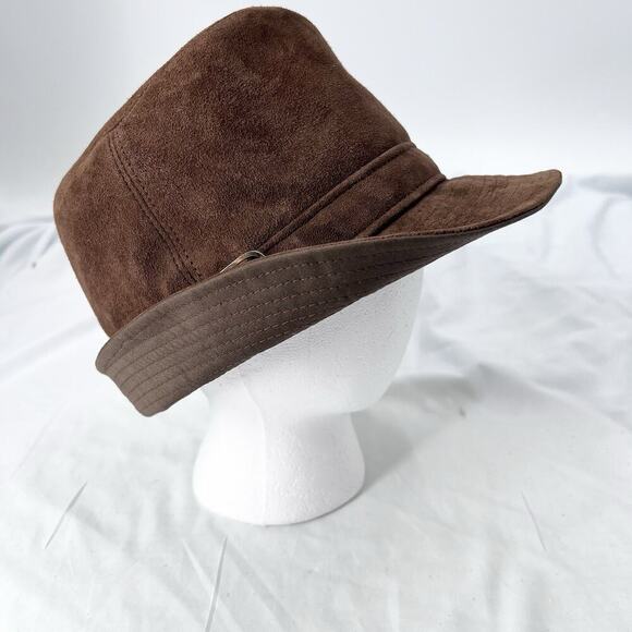 Vintage Echtes Leder Brown Suede Tall Bucket Cap Unisex 9\